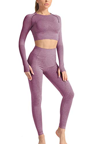 YACUN Conjunto de ropa de entrenamiento para mujer, 2 piezas, leggings para yoga Vino 40