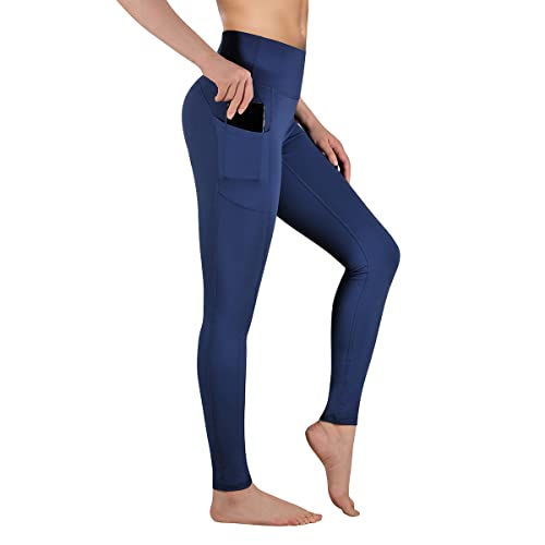 GIMDUMASA Pantalón Deportivo de Mujer Cintura Alta Leggings Mallas para Running Training Fitness Estiramiento Yoga y Pilates GI188(Azul Profundo,m)