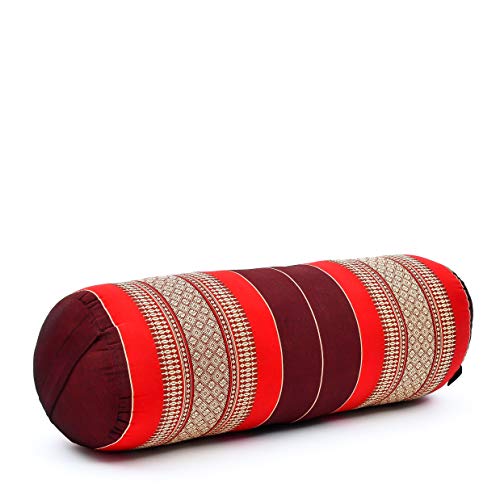 LEEWADEE Yoga Bolster Grande – Almohadilla tailandesa de kapok Hecha a Mano, cojín Alargado para Pilates, 60 x 25 x 25 cm, Rojo