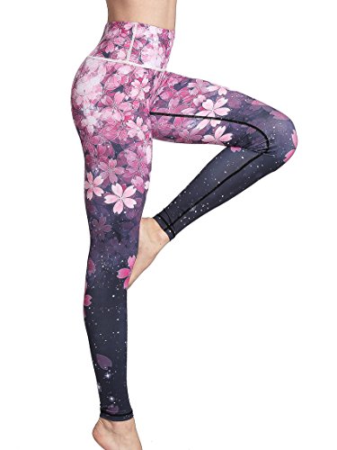 FLYILY Mallas Deportivas Mujer Pantalones impreso Leggings Deportes para Running Yoga Fitness Gym(2-Cherry,L)