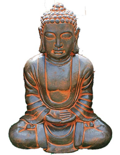 AnaParra Estatua Buda Tissa delÉxito Figura Decorativa para Jardín o Exterior Hecho de Piedra Artificial | Figura Buda 57cm. Color Teja