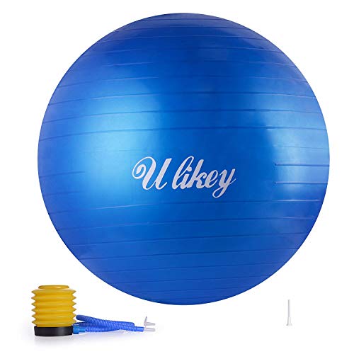 Ulikey Pelota de Ejercicio, Pelota Gimnasia - 65 cm Pelota de Ejercicio para Fitness Adecuada, Balones de Ejercicio para Hombres y Mujeres, Puede Soportar 200KG (Azul)
