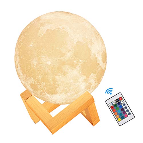vcloo Lámpara de Luna 3D,16 Colores RGB Luz Nocturna Luna LED Lampara Luna - 12cm Remoto Tactil Control USB Intensidad Elegir Luz de Noche Ambiente Lámparas…
