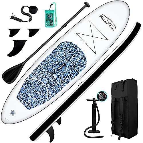FunWater Tabla de surf de pie hinchable con remo, (SUP), completa con accesorios, remo ajustable, bomba, mochila de transporte, bolsa impermeable, 305 x 76 x 15 cm